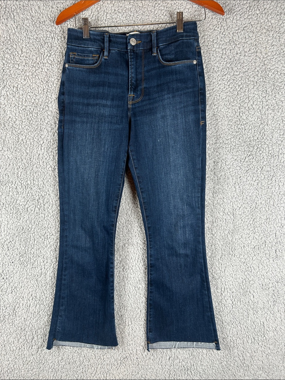 FRAME Le Crop Mini Boot Denim Blue Frayed Hem Jeans Size 27